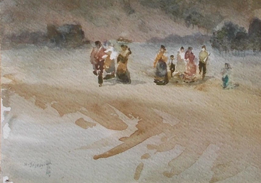 Jajouei Hossein , workers, 10 x 14 inched watercolor